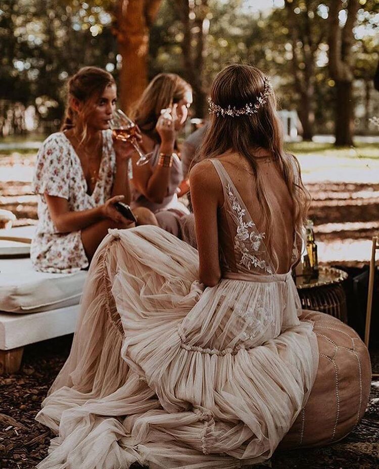 Deep V-Neck Nude Champagne Tulle Boho Wedding Dresses ZW111 Deep V-Neck Nude Champagne Tulle Boho Wedding Dresses ZW111