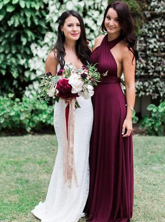 Long Bridesmaid Dress Halter Neck Simple Gown