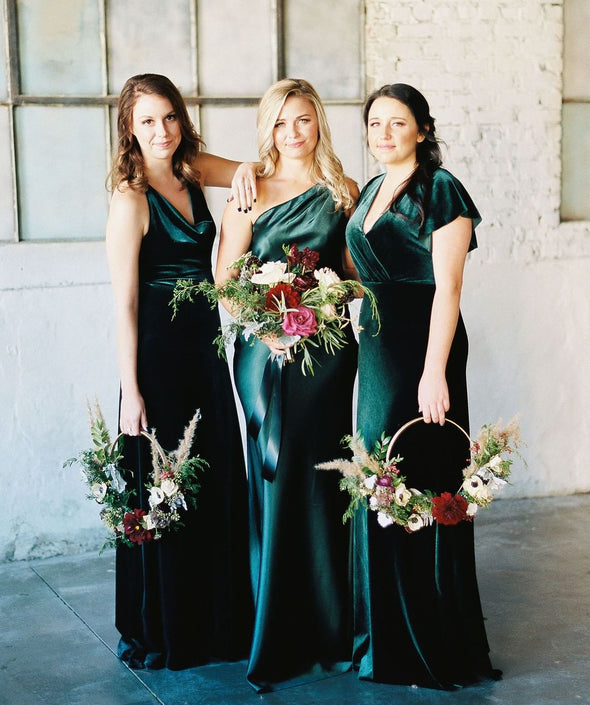 Teal Green Long Velvet Bridesmaid Dresses 3 Styles A B C Wedding Guest Party Dress MBP40
