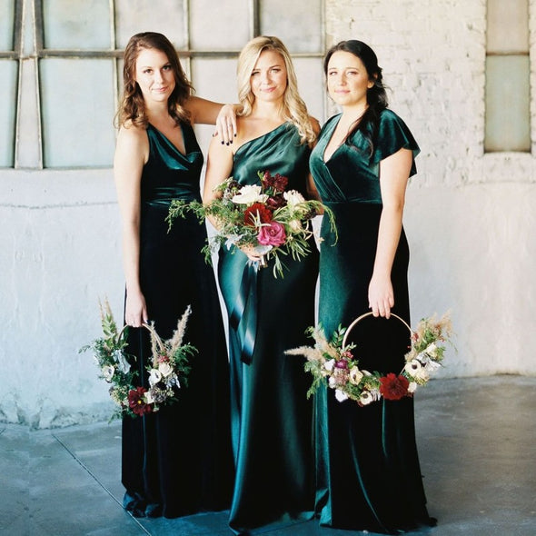 Teal Green Long Velvet Bridesmaid Dresses 3 Styles A B C Wedding Guest Party Dress MBP40