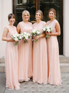 A Line Long Chiffon Peach Pink Bridesmaid Dresses Party Gown