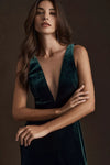 Dark Green V Neck A Line Simple Velvet Evening Dresses