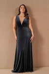 French Blue V Neck A Line Simple Velvet Evening Dresses