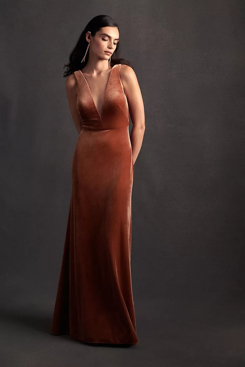 Cinnamon Rose V Neck A Line Simple Velvet Bridesmaid Dresses TANYA BRIDAL Cinnamon Rose V Neck A Line Simple Velvet Bridesmaid Dresses TANYA BRIDAL