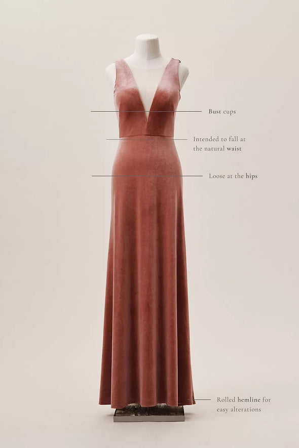 Cinnamon Rose V Neck A Line Simple Velvet Bridesmaid Dresses