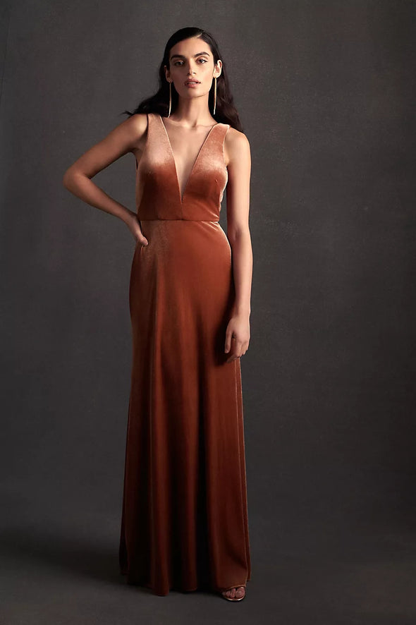 Cinnamon Rose V Neck A Line Simple Velvet Bridesmaid Dresses