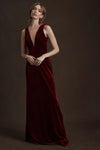 Dark Berry V Neck A Line Simple Velvet Bridesmaid Dresses