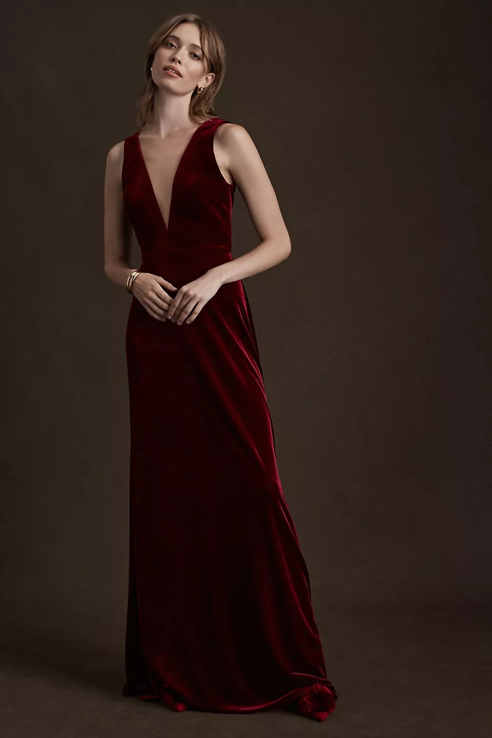 red velvet bridesmaid dresses Dark Berry V Neck A Line Simple Velvet Bridesmaid Dresses – TANYA BRIDAL
