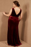 Dark Berry V Neck A Line Simple Velvet Bridesmaid Dresses