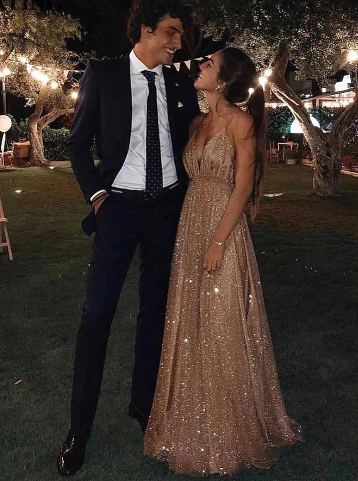 Sparkly Plunge V-neck Sequins Long Prom Dress Backless TB1346 TANYA BRIDAL Sparkly Plunge V-neck Sequins Long Prom Dress Backless TB1346 TANYA BRIDAL