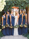 Ruffles V-neck Sleeveless Royal Blue Long Bridesmaid Dresses
