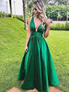 A-line V Neck Green Prom Dresses TB1345
