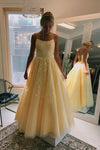 A-Line Tulle Long Prom Dresses With Appliques