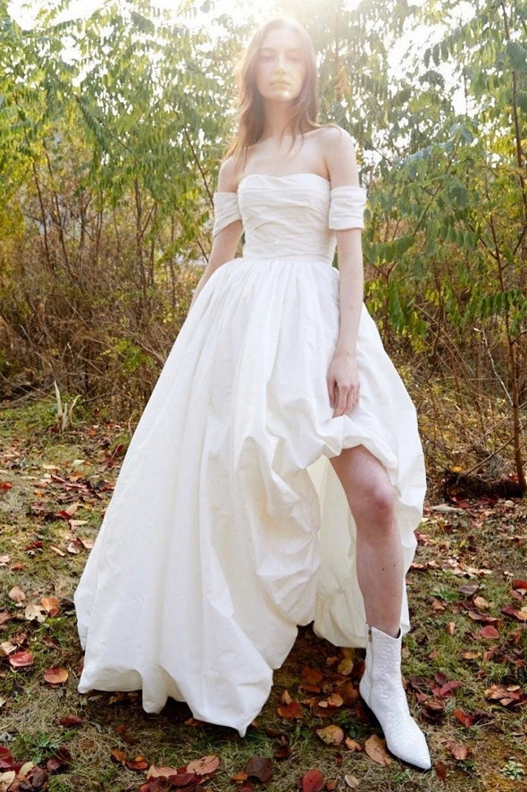 Taffeta High Low Fashion Wedding Dresses Puff Skirts With Detachable Sleeves ZW694