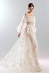 Floral Lace A Line Boho Wedding Dresses Long Sleeve Romantic Chic ZW743