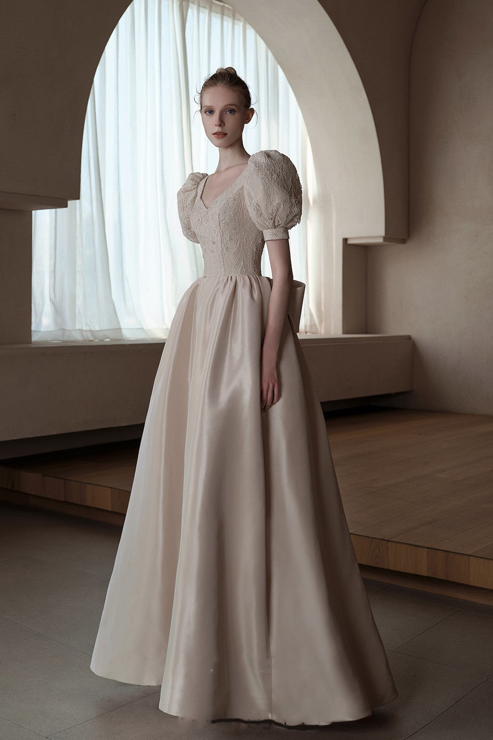 A Line Satin Vintage Champagne Puff Sleeve Wedding Dresses ZW835 TANYA BRIDAL A Line Satin Vintage Champagne Puff Sleeve Wedding Dresses ZW835 TANYA BRIDAL