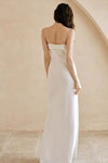 Simple Satin Sheath Long Wedding Dress Bow Neck