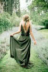 Simple Sage Green V Neck Long Chiffon Bridesmaid Dress