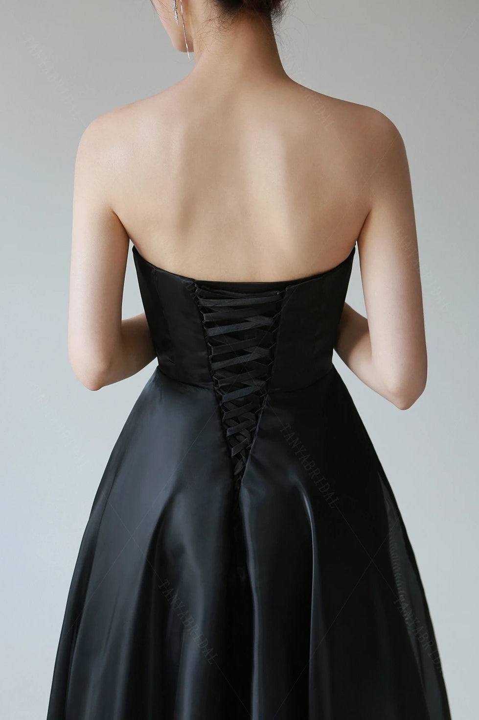 Strapless Black Wedding Dresses A Line Lace Up With Removeable Coat DW TANYA BRIDAL Strapless Black Wedding Dresses A Line Lace Up With Removeable Coat DW TANYA BRIDAL