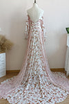 Printed Chiffon Lace Wedding Dresses Lantern Sleeve ZW487