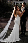 Mermaid Backless Simple Modest Long Wedding Gown