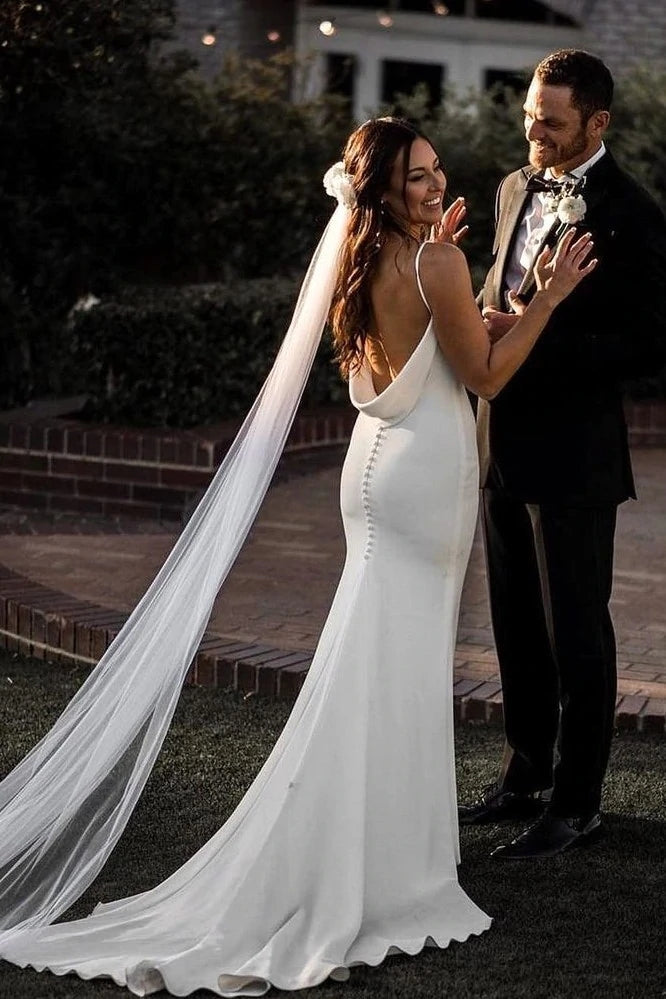 Mermaid Backless Simple Modest Long Wedding Gown – TANYA BRIDAL