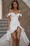Off The Shoulder Soft Satin Wedding Dresses High Split Chic Noivas ZW957