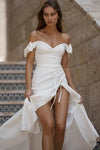 Off The Shoulder Soft Satin Wedding Dresses High Split Chic Noivas ZW957