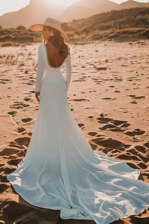 Vintage Crepe Long Sleeve Wedding Dress