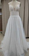 A Line V Neck Spaghetti Strap Tulle Lace Bohemian Wedding Dress SPF074