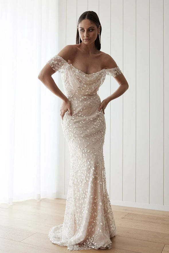 Off The Shoulder Luxury Beads Lace Wedding Dresses ZW793