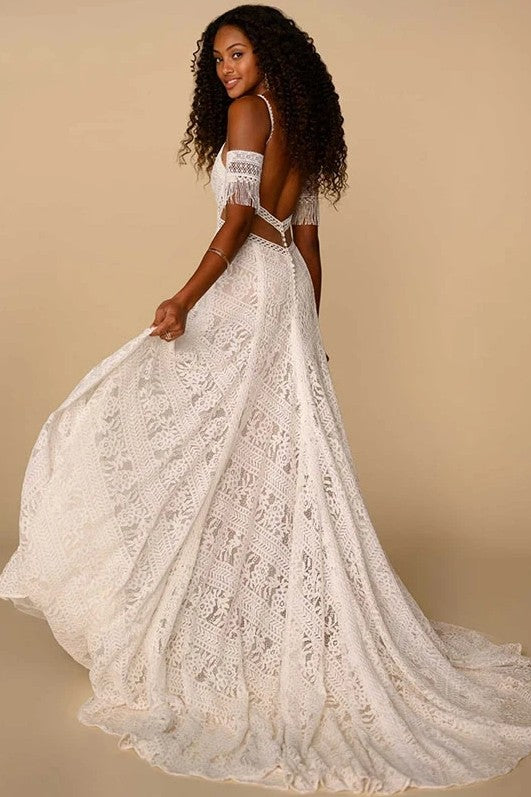 Vintage-inspired Lace Wedding Dress Unique Boho Vestido De Noivas DW270