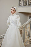 Long Puffy Sleeves Buttons Elegant Wedding Dress Arabic Muslim Gown