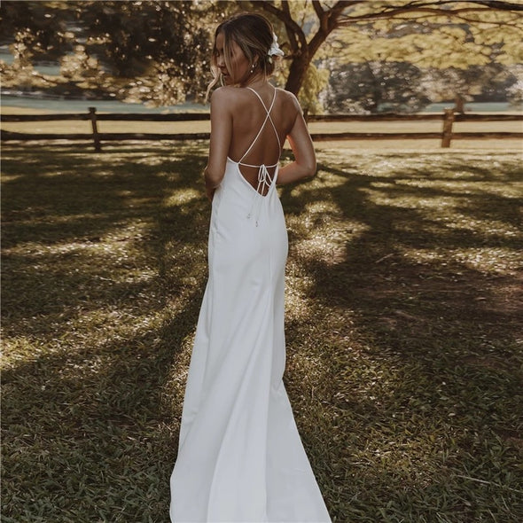 Beach Wedding Dresses Mermaid Boho Side Split Simple Satin Tanya Brida – TANYA BRIDAL Beach Wedding Dresses Mermaid Boho Side Split Simple Satin Tanya Brida – TANYA BRIDAL