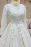 Floral Lace High Neck Muslim Bride Dresses Robe De Mariage