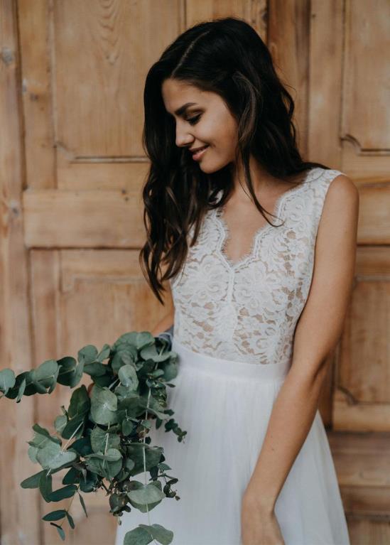 Simple A-Line Lace Tulle Bohemian Wedding Dresses TANYA BRIDAL Simple A-Line Lace Tulle Bohemian Wedding Dresses TANYA BRIDAL