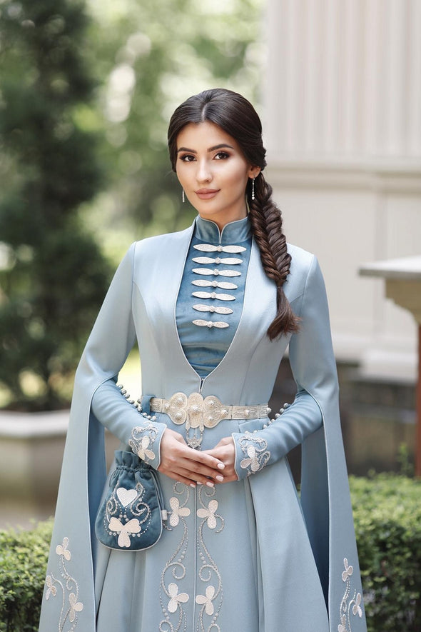 Light Blue Muslim Wedding Dresses Luxury Beads Noivas ZW802