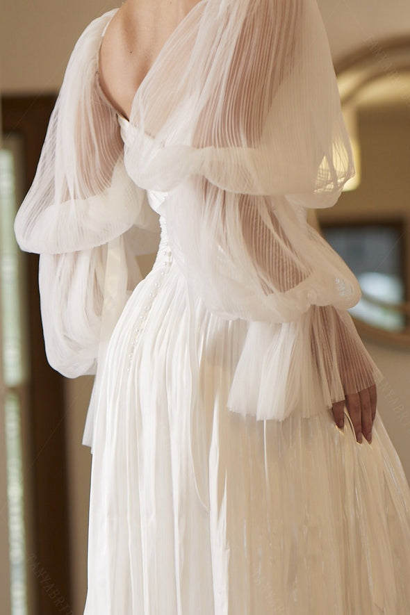 Dreamlike Pleated Tulle Sleeves Long Flowing Ribbons Sleeves DG203