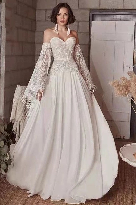 Chic Boho Lace Tassel Flared Sleeves Backless Beach Wedding Dress TANYA BRIDAL Chic Boho Lace Tassel Flared Sleeves Backless Beach Wedding Dress TANYA BRIDAL