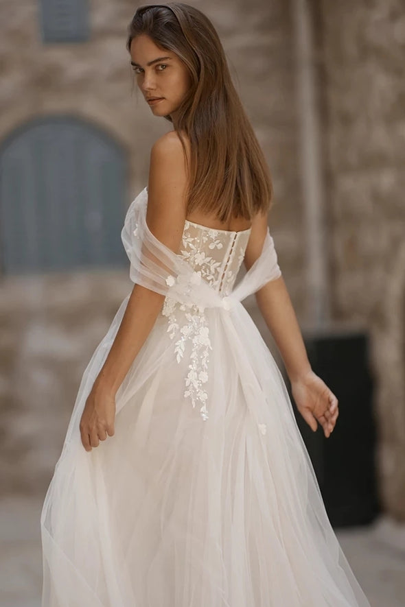 Light A Line Wedding Dresses Pluning V-Neck Boho Beach Bridal Gowns  ZW956