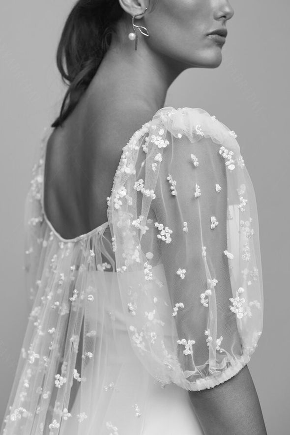 Breathtaking Embroidered Dots Ruffles Bridal Outfit Charming Wedding Cape DJ155