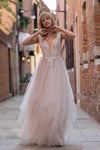 Dusty Pink Tulle Skirt Wedding Dresses V-Neck Backless ZW927