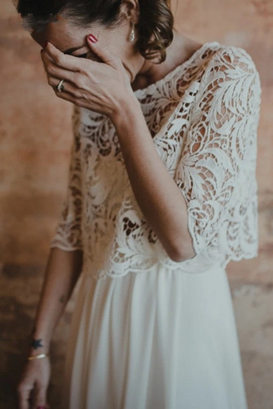 Two Pieces Boho Wedding Dresses Half Sleeve DW122 TANYA BRIDAL Two Pieces Boho Wedding Dresses Half Sleeve DW122 TANYA BRIDAL