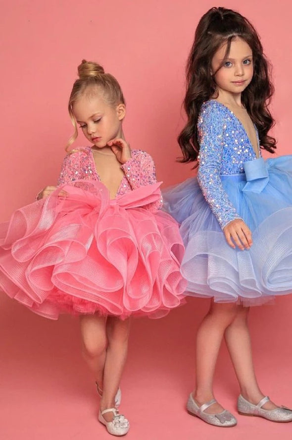 Illusion V Neck Layers Puffy Girl Princess Party Dress