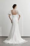 Mermaid Wedding Dress Short Puffy Sleeves Open Back With Pearls TT616