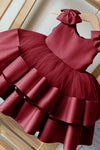 Puffy Layers Pink Flower Girl Dresses Satin Bow Kids