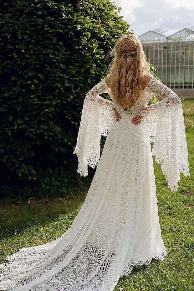 Elegant Flared Sleeves Boho Wedding Dress Vintage Vestido De Noiva TANYA BRIDAL Elegant Flared Sleeves Boho Wedding Dress Vintage Vestido De Noiva TANYA BRIDAL