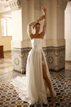 Strapless Satin High Split Wedding Dresses Lace Up Back With Long Slim Sleeves DW727