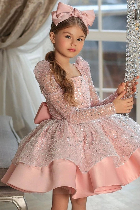 Square Neck Puffy Dresses For Girls Kids Birthday Party Gown