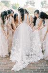 Elegant A Line V Neck Tulle Flower Fairy Wedding Dress
